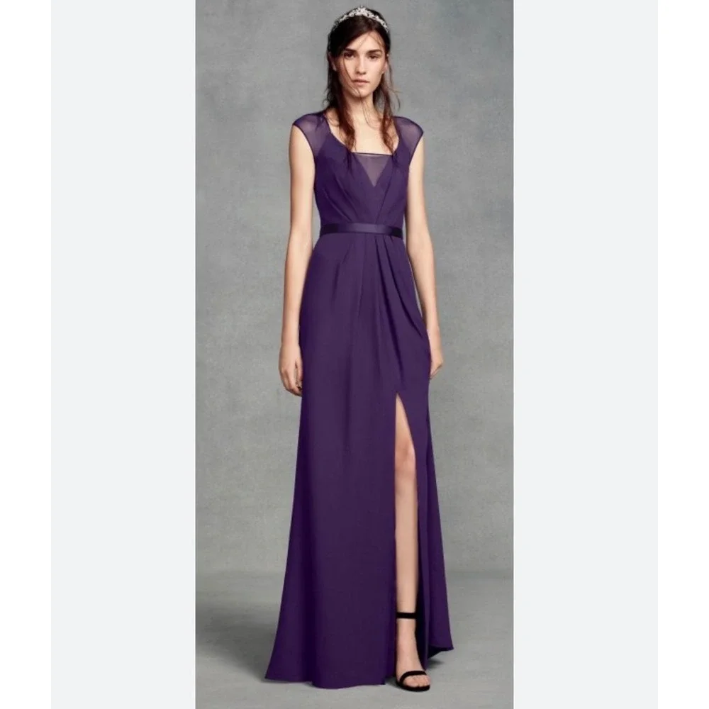 Magnolia monterey by Vera Wang Purple Illusion Neckline‎ Pleated Gown Dress 6
